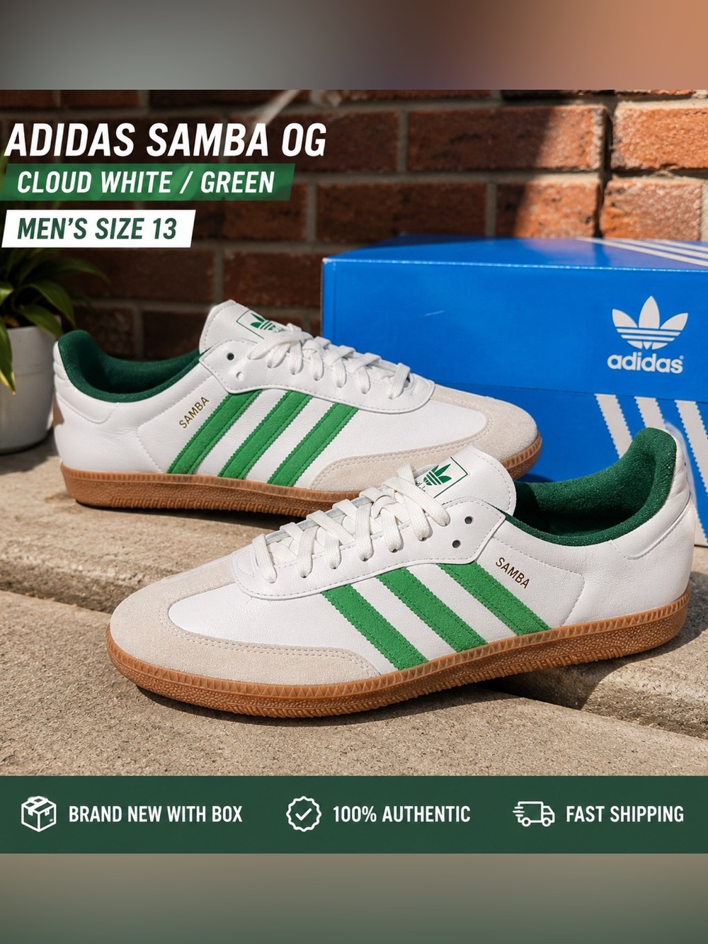 Adidas Samba OG White Green Gum Sole Men’s Size 13 NIB JI3202